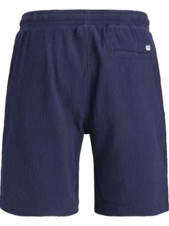 Short jogging en coton marine uni avec une coupe droite et une poche