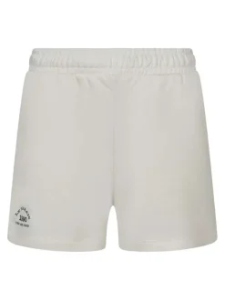 Short jogging en coton mélangé beige uni avec une coupe droite