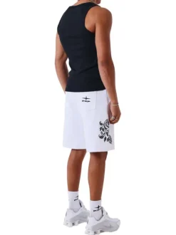 Short jogging en coton mélangé blanc uni avec une coupe droite