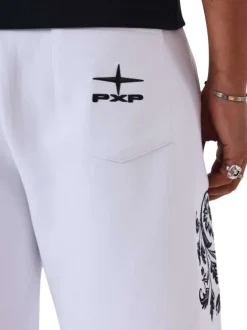 Short jogging en coton mélangé blanc uni avec une coupe droite