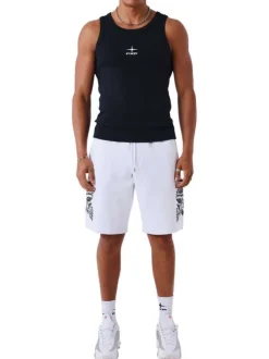 Short jogging en coton mélangé blanc uni avec une coupe droite