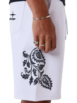 Short jogging en coton mélangé blanc uni avec une coupe droite