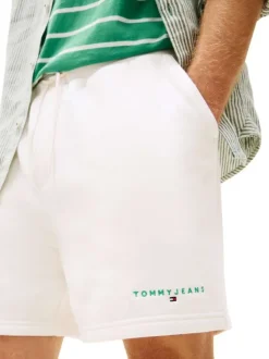 Short Jogging en coton mélangé écru uni avec une taille élastiquée
