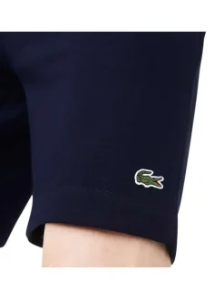 Short Jogging en coton mélangé marine uni coupe droite avec poche arrière