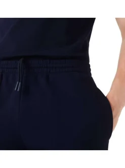 Short Jogging en coton mélangé marine uni coupe droite avec poche arrière