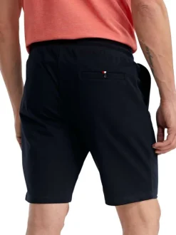 Short jogging en coton mélangé marine uni pourvu d'une coupe droite