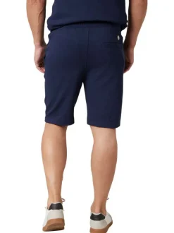 Short jogging en coton mélangé marine uni pourvu d'une coupe droite