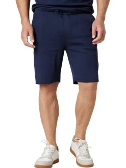 Short jogging en coton mélangé marine uni pourvu d'une coupe droite