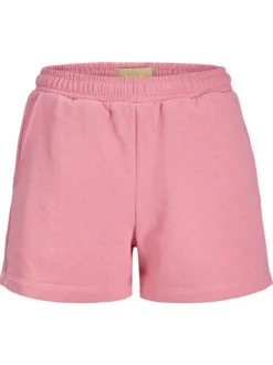 Short jogging en coton mélangé rose chiné à coupe regular fit et à taille haute