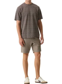 Short jogging en coton mélangé taupe uni avec une coupe droite
