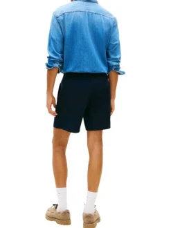 Short Jogging en lin et coton marine uni avec une taille élastiquée
