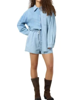 Short Jogging Katri Nw Elastic Stripe en coton bleu rayé à coupe courte