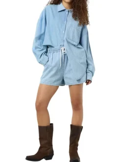 Short Jogging Katri Nw Elastic Stripe en coton bleu rayé à coupe courte
