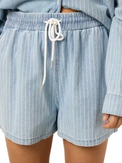 Short Jogging Katri Nw Elastic Stripe en coton bleu rayé à coupe courte