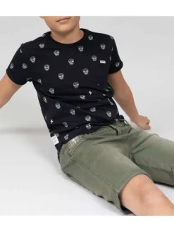 Short kaki effet délavé en coton délavé à 5 poches coupe longue