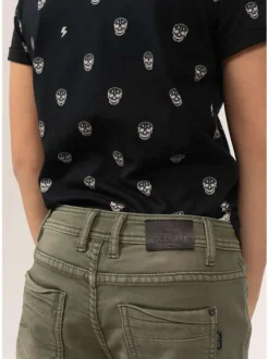 Short kaki effet délavé en coton délavé à 5 poches coupe longue