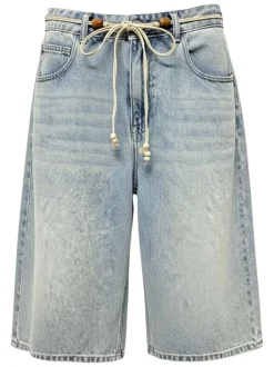 Short long chino en coton mélangé stone uni avec une coupe droite