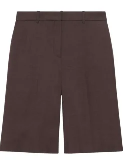 Short marron uni pourvu de détails plissés et de multiples poches