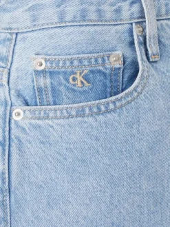 Short mom en jean en coton biologique mélangé stone uni effiloché sur le bas