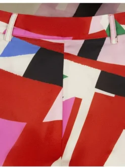 Short multicolore imprimé abstrait à coupe coupe droit et fermeture zippée