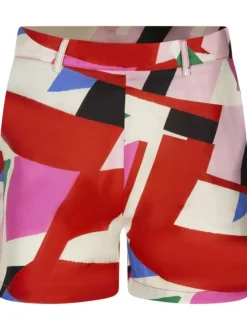 Short multicolore imprimé abstrait à coupe coupe droit et fermeture zippée