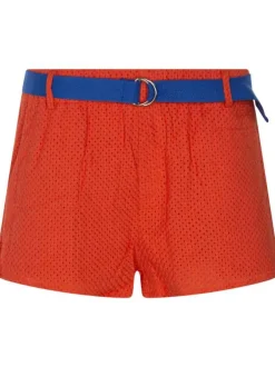 Short orange en coton maille ajouré coupe droite