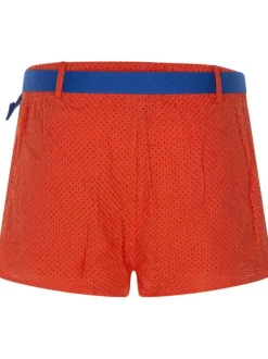 Short orange en coton maille ajouré coupe droite