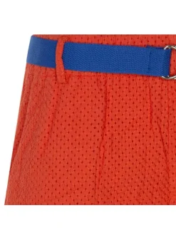Short orange en coton maille ajouré coupe droite