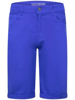 Short 5 Poches bleu en coton uni avec une coupe régular