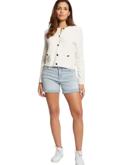 Short 5 Poches bleu jean clair uni à revers avec poches avant et arrière