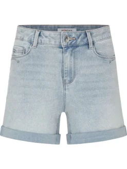 Short 5 Poches bleu jean clair uni à revers avec poches avant et arrière
