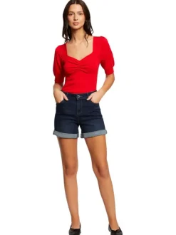 Short 5 Poches brut uni à revers avec passants pour ceinture