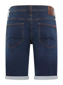Short 5 Poches Chicago en coton mélangé marine uni à revers avec des poches
