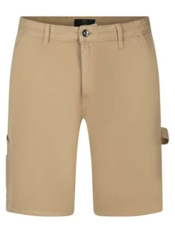 Short 5 poches en coton beige uni avec une coupe droite et des passants