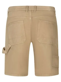 Short 5 poches en coton beige uni avec une coupe droite et des passants