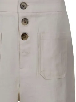 Short 5 poches en coton beige uni avec une taille haute et une coupe droite