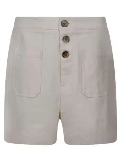 Short 5 poches en coton beige uni avec une taille haute et une coupe droite