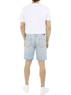 Short 5 poches en coton bleu clair uni à coupe droite avec des passants