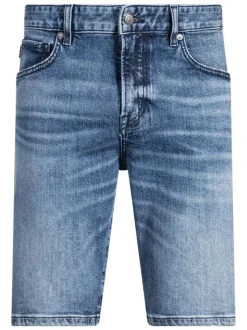 Short 5 poches en coton bleu délavé avec une coupe regular fit