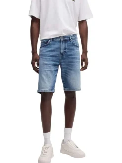 Short 5 poches en coton bleu délavé avec une coupe regular fit