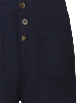 Short 5 poches en coton marine uni avec une coupe droite et une taille haute