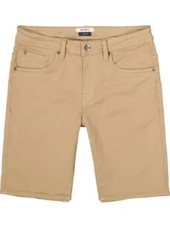 Short 5 poches en coton mélangé beige uni avec une coupe droite