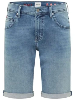 Short 5 poches en coton mélangé bleu ciel délavé avec une coupe droite