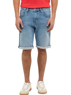 Short 5 poches en coton mélangé bleu ciel délavé avec une coupe droite