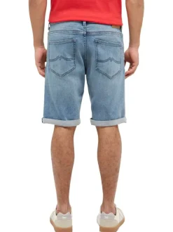 Short 5 poches en coton mélangé bleu ciel délavé avec une coupe droite