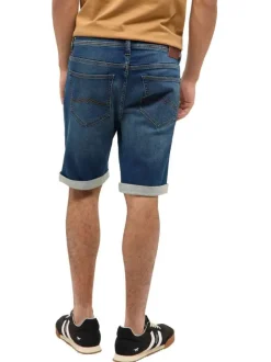 Short 5 poches en coton mélangé bleu délavé avec une coupe droite