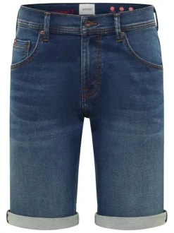 Short 5 poches en coton mélangé bleu délavé avec une coupe droite