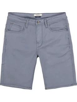 Short 5 poches en coton mélangé bleu gris uni avec une coupe droite