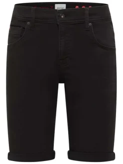 Short 5 poches en coton mélangé noir uni avec une coupe droite