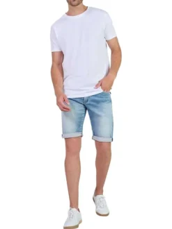 Short 5 poches en coton stone uni à coupe droite avec un patch d'authenticité